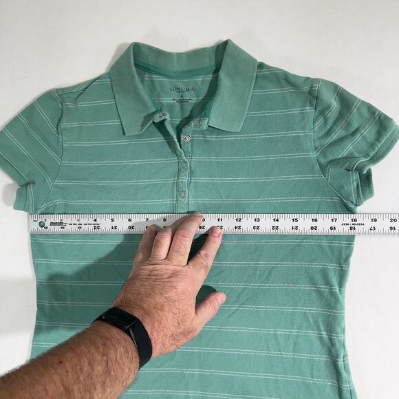 Sonoma Pullover Shirt Woman's Medium 6 Metal Snap Buttons Henley Light Green - Picture 6 of 11
